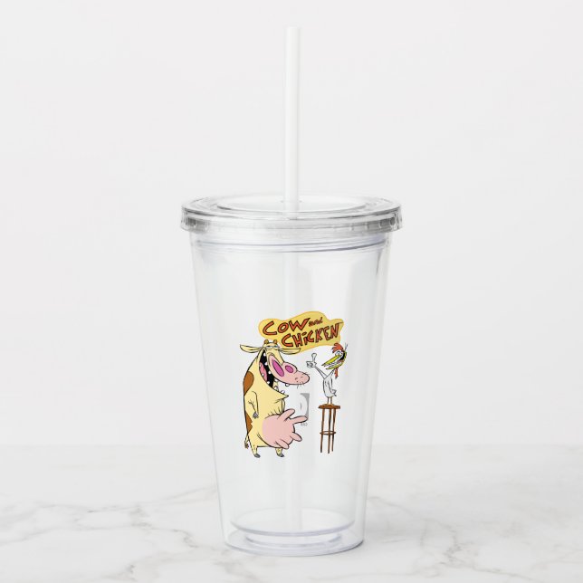 Cow and Chicken Smiling Graphic Acrylic Tumbler (Front)