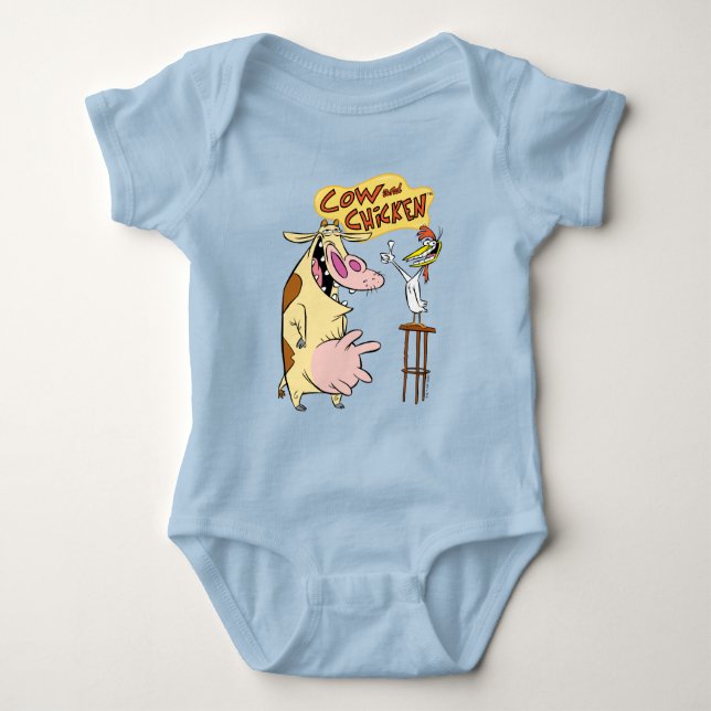 Cow and Chicken Smiling Graphic Baby Bodysuit (Front)