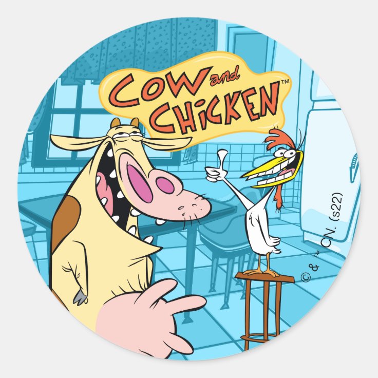 Cow and Chicken Smiling Graphic Classic Round Sticker | Zazzle