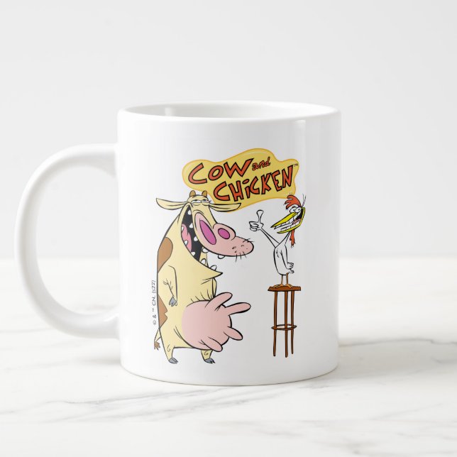 Cow and Chicken Smiling Graphic Giant Coffee Mug (Left)