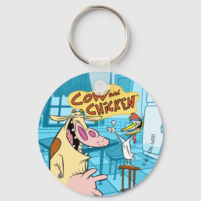 Cow and Chicken Smiling Graphic Keychain (Front)