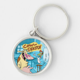 Cow and Chicken Smiling Graphic Keychain