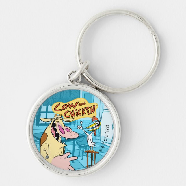 Cow and Chicken Smiling Graphic Keychain (Front)