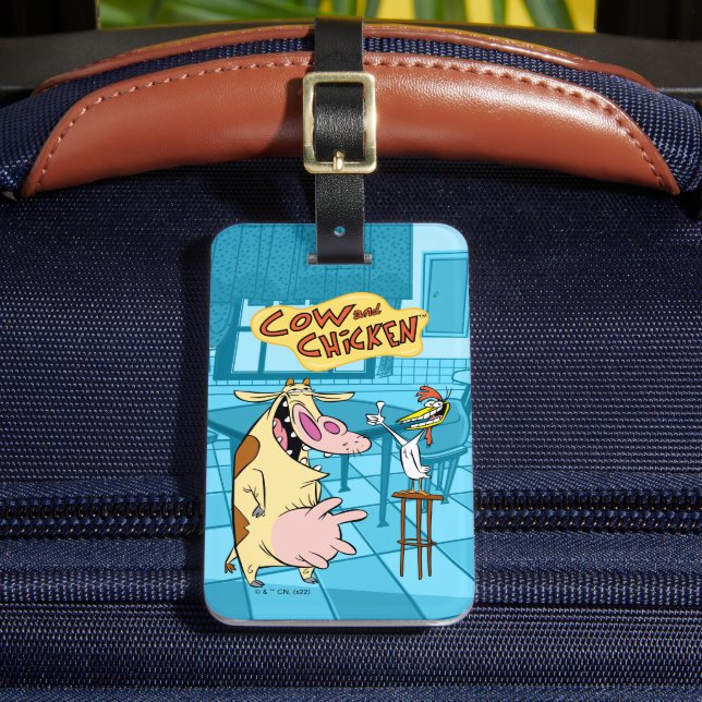Cow and Chicken Smiling Graphic Luggage Tag (Front Insitu 2)