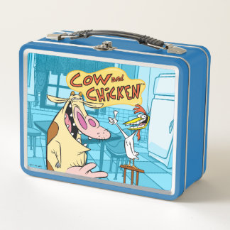 Cow and Chicken Smiling Graphic Metal Lunch Box