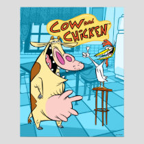 Cow and Chicken Smiling Graphic Poster