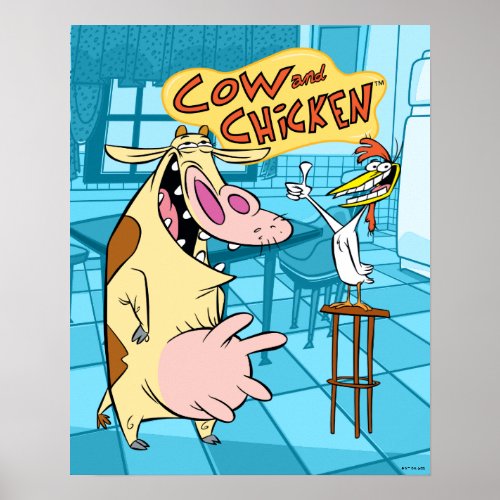 Cow and Chicken Smiling Graphic Poster