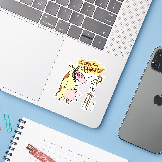 Cow and Chicken Smiling Graphic Sticker (Laptop w/ iPhone)