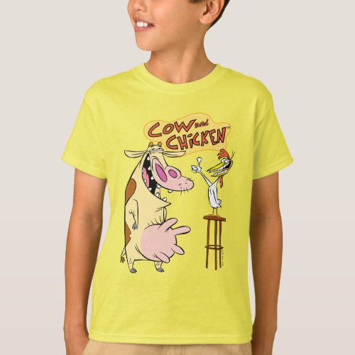 Cow and Chicken Smiling Graphic T_Shirt