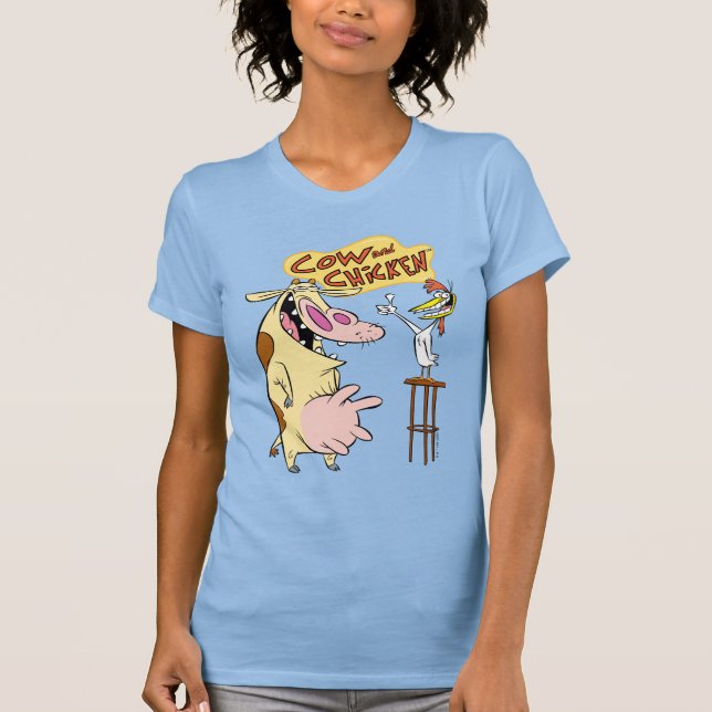 Cow and Chicken Smiling Graphic T-Shirt (Front)