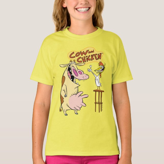 Cow and Chicken Smiling Graphic T-Shirt (Front)