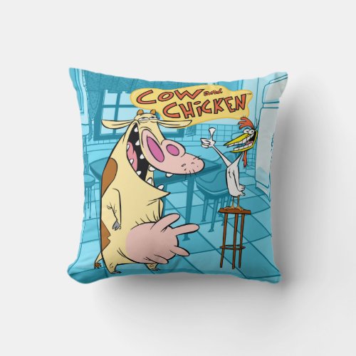 Cow and Chicken Smiling Graphic Throw Pillow
