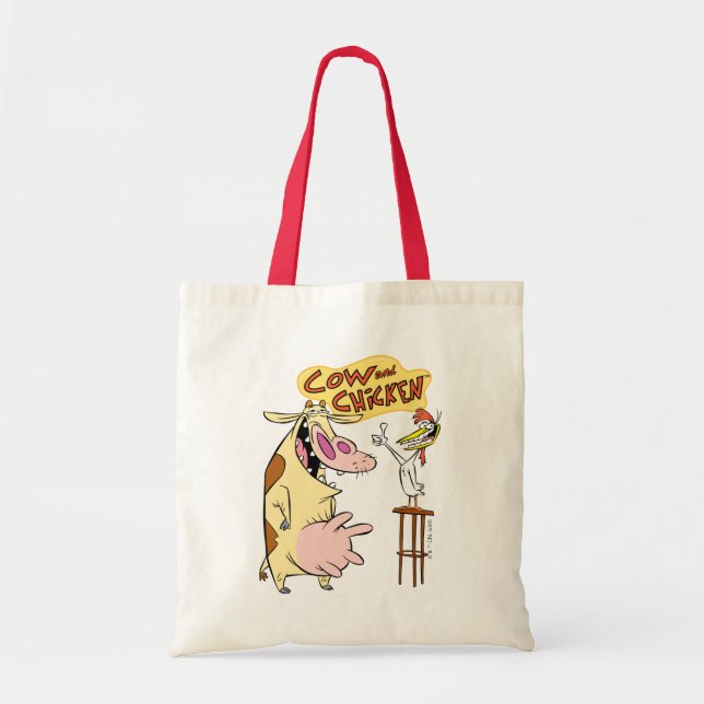 Cow and Chicken Smiling Graphic Tote Bag (Front)