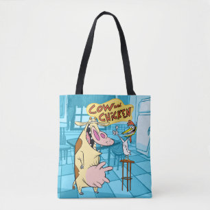 Cow and Chicken Smiling Graphic Tote Bag
