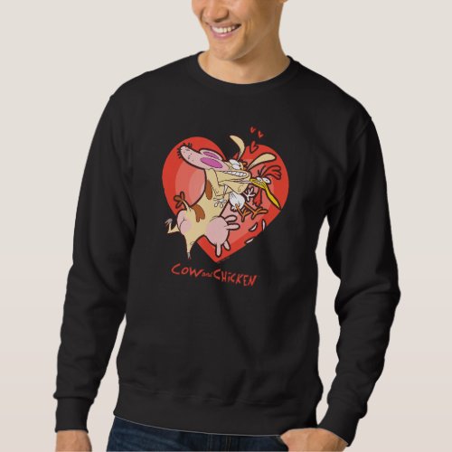 Cow and Chicken Valentines Day Heart Background H Sweatshirt