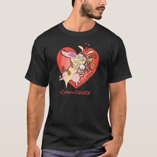 Cow and Chicken Valentines Day Heart Background H T_Shirt