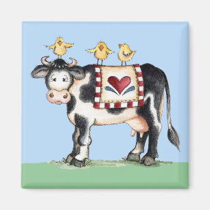 Cow and Chicks - Magnet