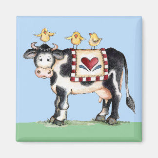 Cow and Chicks - Magnet