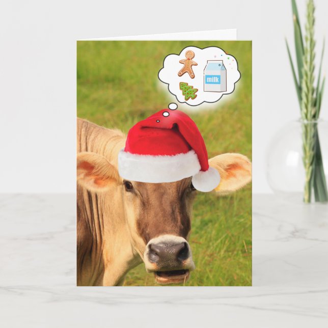 Cow And Christmas Cookies Holiday Card (Front)