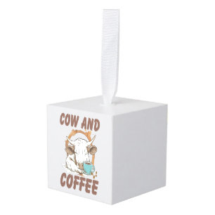 Cow and Coffee Png, Funny Western Girl Cube Ornament