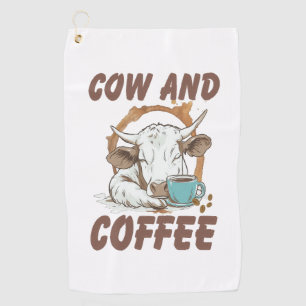 Cow and Coffee Png, Funny Western Girl Golf Towel