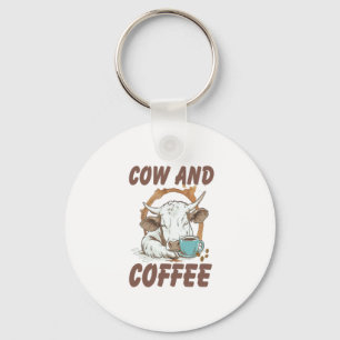 Cow and Coffee Png, Funny Western Girl Keychain