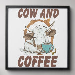 Cow and Coffee Png, Funny Western Girl Peel And Stick Photo Tile