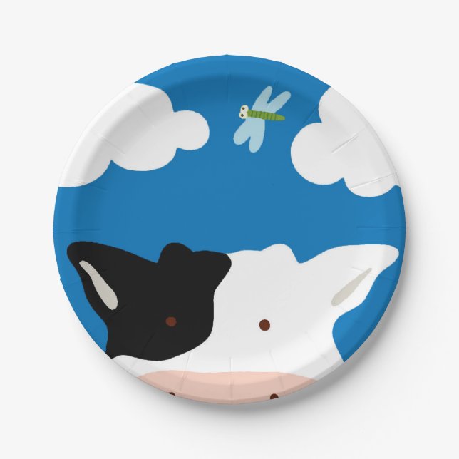 Cow and Dragonfly Paper Plates (Front)