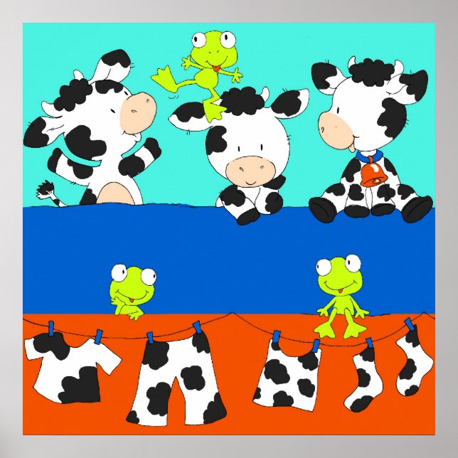 Cow and frog laundry day. poster (Front)