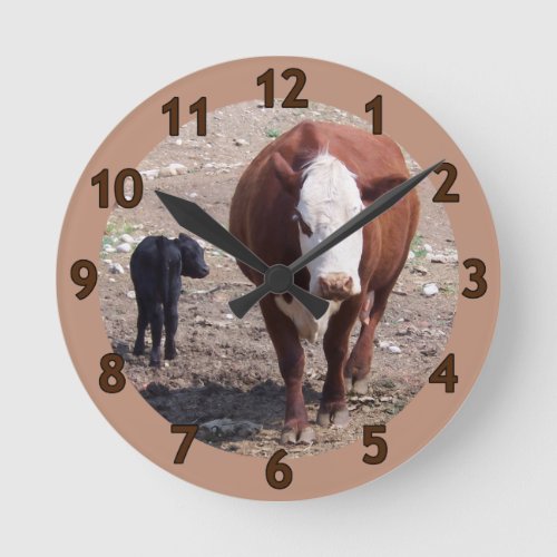 Cow and June Calf Round Clock