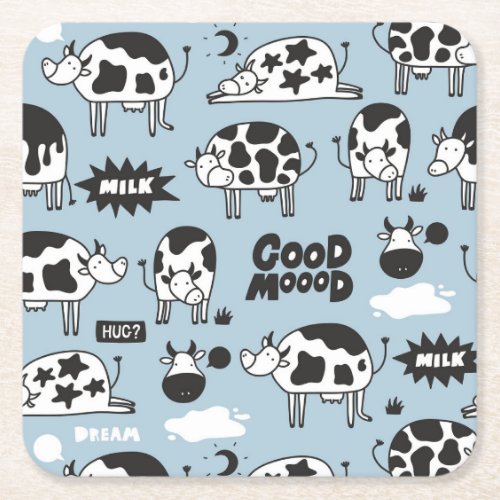 Cow and milk square paper coaster