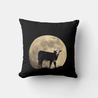 Cow and Moon Square Pillow