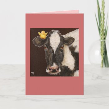 Cow And Peep Card by vickisawyer at Zazzle