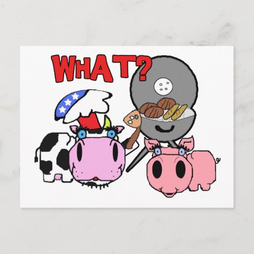 Cow and Pig Schnozzles Barbecue BBQ Cartoon Postcard