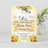 Cow and sunflowers girl 1st birthday invite. invitation (Standing Front)