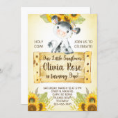 Cow and sunflowers girl 1st birthday invite. invitation (Front/Back)