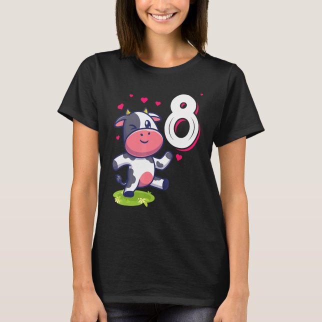 Cow Animal  8th Birthday Girl B Day 8 Years Old Ki T-Shirt (Front)