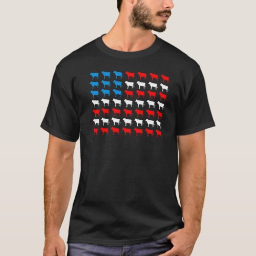 Cow Animal American Flag Independence Day 4th Of J T_Shirt
