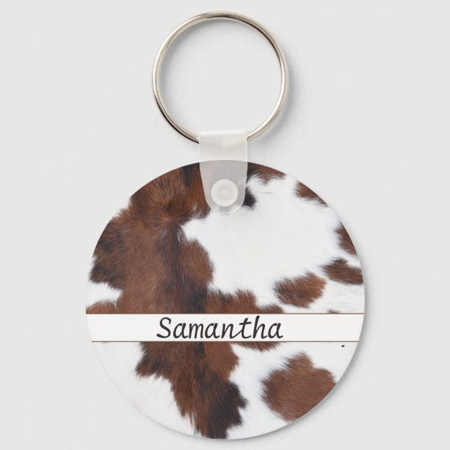 Cow Animal Brown Print Name Keychain (Front)