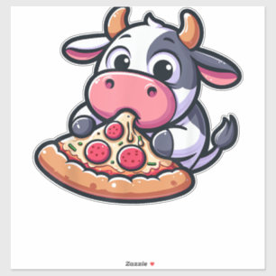 Cow Animal Eating Pizza Margherita Meal Foodies _2 Sticker