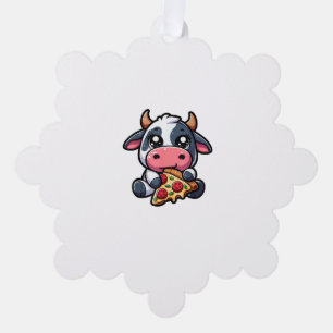 Cow Animal Eating Pizza Margherita Meal Foodies _4 Ornament Card