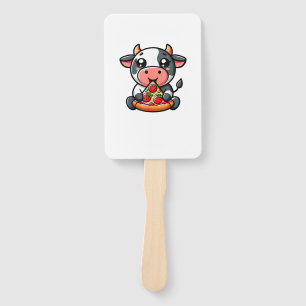 Cow Animal Eating Pizza Margherita Meal Foodies Hand Fan
