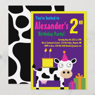 Cow Animal Kid's Birthday Party Invitations