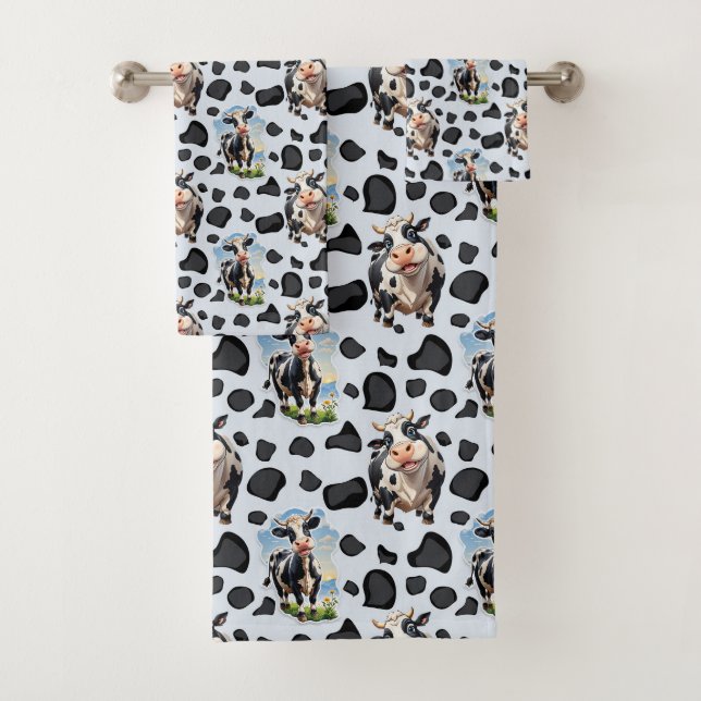 Cow Animal Pattern Design  Bath Towel Set (Insitu)
