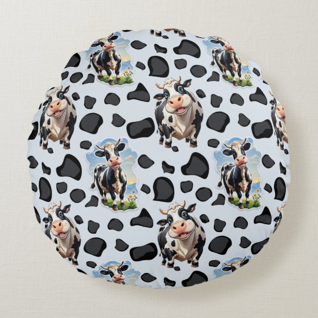 Cow Animal Pattern Design  Round Pillow (Front)