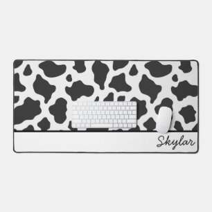 Cow Animal Print Custom Cursive Name Desk Mat