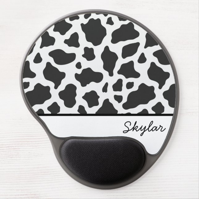 Cow Animal Print Custom Cursive Name Gel Mouse Pad (Front)