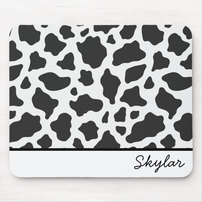 Cow Animal Print Custom Cursive Name Mouse Pad (Front)