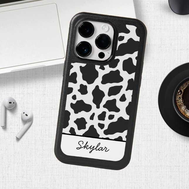 Cow Animal Print Custom Cursive Name Otterbox iPhone Case (Creator Uploaded)