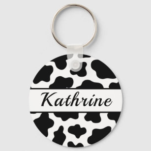 ✓ Vintage Black White Plastic Cow Figure Metal Keychain Chain Key